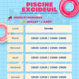 Horaires piscine juillet 2025