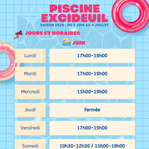Horaires piscine juin 2025